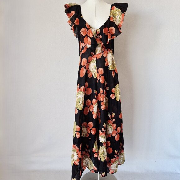 NWoT  The GREAT. The Geranium Midi Dress Romantic Ruffle V-Neck Cabbage Rose - Picture 3 of 16
